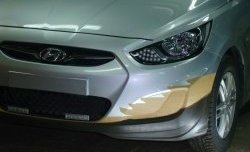 4 399 р. Накладка Sport на передний бампер  Hyundai Solaris  RBr (2010-2014) седан дорестайлинг, хэтчбэк дорестайлинг (Неокрашенная)  с доставкой в г. Таганрог. Увеличить фотографию 4