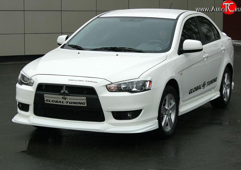 4 749 р. Накладка переднего бампера Mitsubishi global-Tuning Mitsubishi Lancer 10 хэтчбэк дорестайлинг (2007-2010) (Неокрашенная)  с доставкой в г. Таганрог