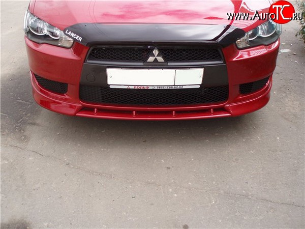 899 р. Вставка переднего бампера (зубатка) Evo  Mitsubishi Lancer  10 (2007-2017) седан дорестайлинг, хэтчбэк дорестайлинг, седан рестайлинг, хэтчбек 5 дв рестайлинг (Неокрашенная)  с доставкой в г. Таганрог