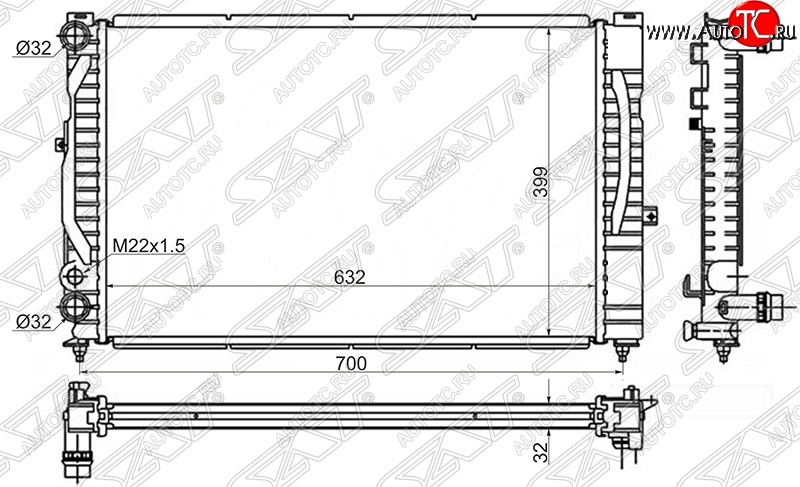 5 249 р. Радиатор двигателя SAT (трубчатый)  Audi A4 (B5 8D2 седан,  B5 8D5 универсал), A6 (C5), Skoda Superb седан, Volkswagen Superb (седан)  с доставкой в г. Таганрог