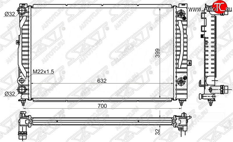 6 599 р. Радиатор двигателя SAT  Audi A4 (B5 8D2 седан,  B5 8D5 универсал), A6 (C5), Skoda Superb седан, Volkswagen Superb (седан)  с доставкой в г. Таганрог