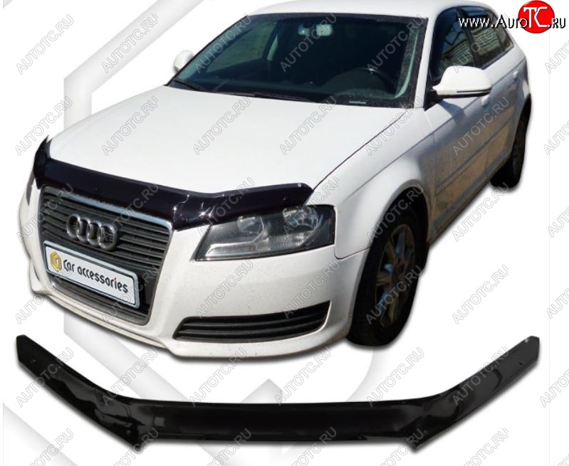 2 079 р. Дефлектор капота CA-Plastic  Audi A3 ( 8P1 хэтчбэк 3 дв.,  8PA хэтчбэк 5 дв.) (2008-2010) 2-ой рестайлинг, 2-ой рестайлинг (Classic черный, Без надписи)  с доставкой в г. Таганрог