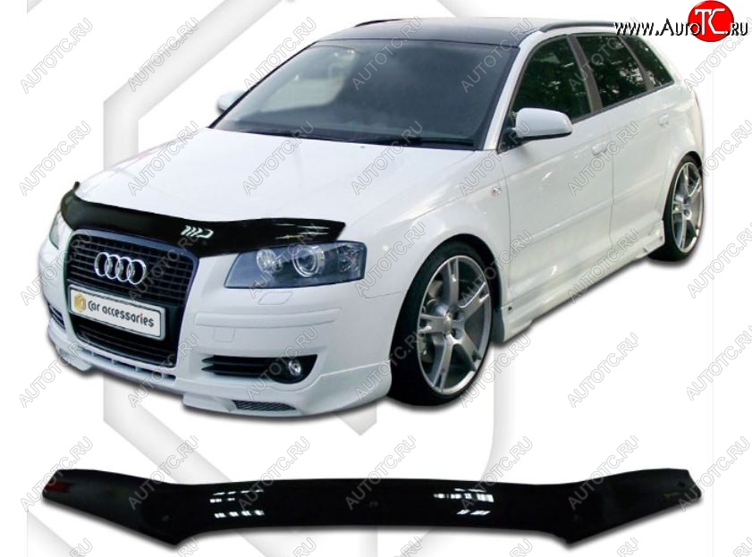 1 999 р. Дефлектор капота CA-Plastiс  Audi A3 ( 8P1 хэтчбэк 3 дв.,  8PA хэтчбэк 5 дв.) (2004-2008) 1-ый рестайлинг, 1-ый рестайлинг (Classic черный, Без надписи)  с доставкой в г. Таганрог