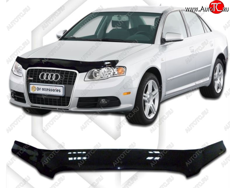 2 079 р. Дефлектор капота CA-Plastiс  Audi A4  B7 (2004-2008) седан (Classic черный, Без надписи)  с доставкой в г. Таганрог