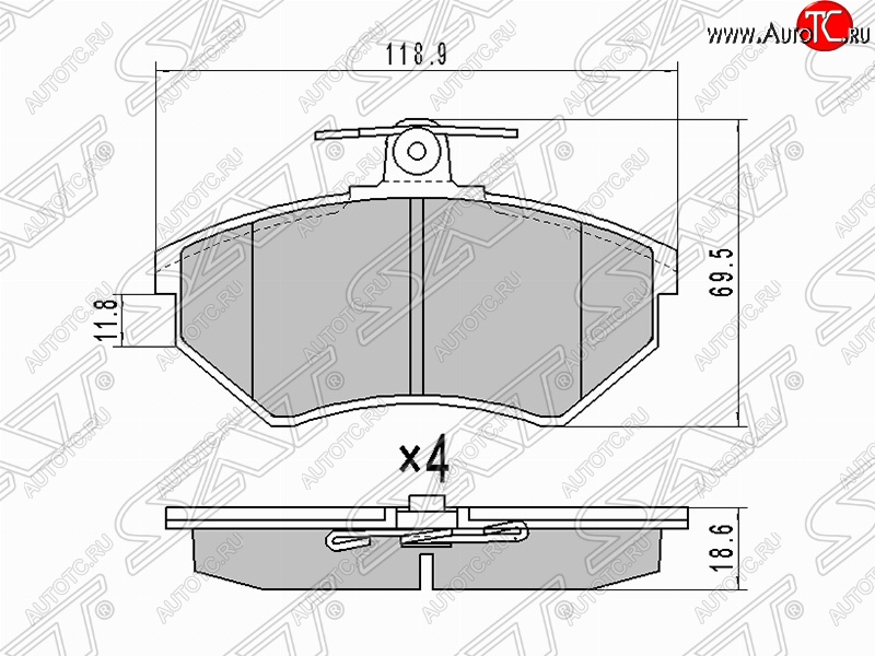 1 169 р. Колодки тормозные (передние) SAT  Audi A6  C5 (1997-2001) дорестайлинг, седан  с доставкой в г. Таганрог