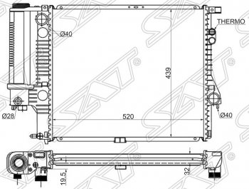 8 249 р. Радиатор двигателя SAT (трубчатый, 2.0 / 2.3 / 2.8)  BMW 5 серия  E39 (1995-2003) седан дорестайлинг, седан рестайлинг  с доставкой в г. Таганрог. Увеличить фотографию 1