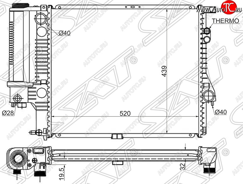 8 249 р. Радиатор двигателя SAT (трубчатый, 2.0 / 2.3 / 2.8)  BMW 5 серия  E39 (1995-2003) седан дорестайлинг, седан рестайлинг  с доставкой в г. Таганрог