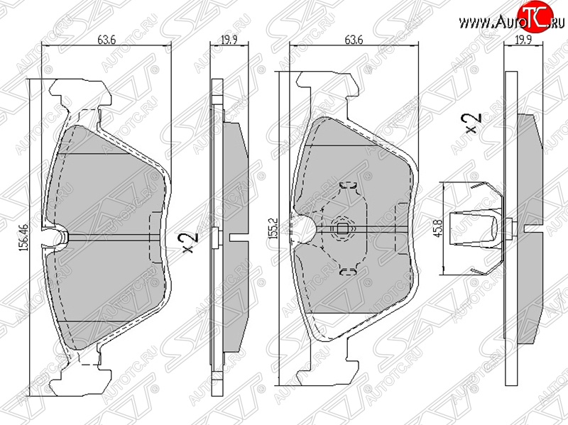 1 269 р. Колодки тормозные SAT (передние) BMW 3 серия E46 седан дорестайлинг (1998-2001)  с доставкой в г. Таганрог