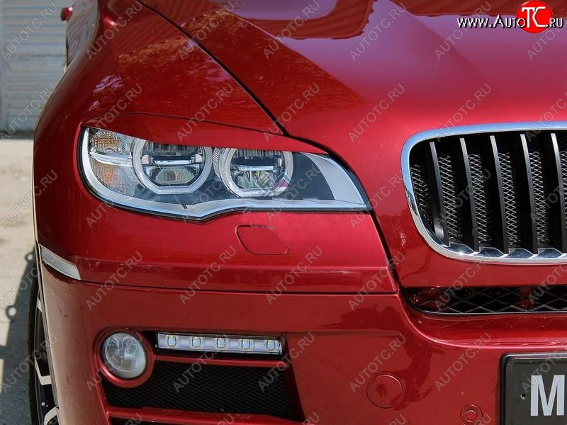 1 299 р. Реснички на фары (рестайлинг) Tuning-Sport v2 (для Led оптики)  BMW X6  E71 (2008-2012) дорестайлинг (Неокрашенные)  с доставкой в г. Таганрог