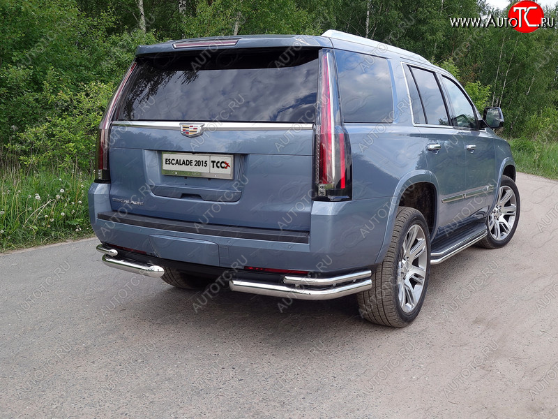 27 999 р. Защита заднего бампера (уголки двойные) ТСС 76,1/42,4 мм  Cadillac Escalade  GMTK2 джип 5 дв. (2015-2020) короткая база  с доставкой в г. Таганрог