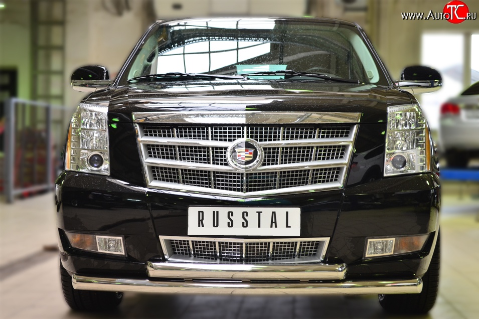 26 999 р. Защита переднего бампера (2 трубыØ76 мм, нержавейка) SLITKOFF  Cadillac Escalade  GMT926 джип 5 дв. (2006-2014) короткая база  с доставкой в г. Таганрог