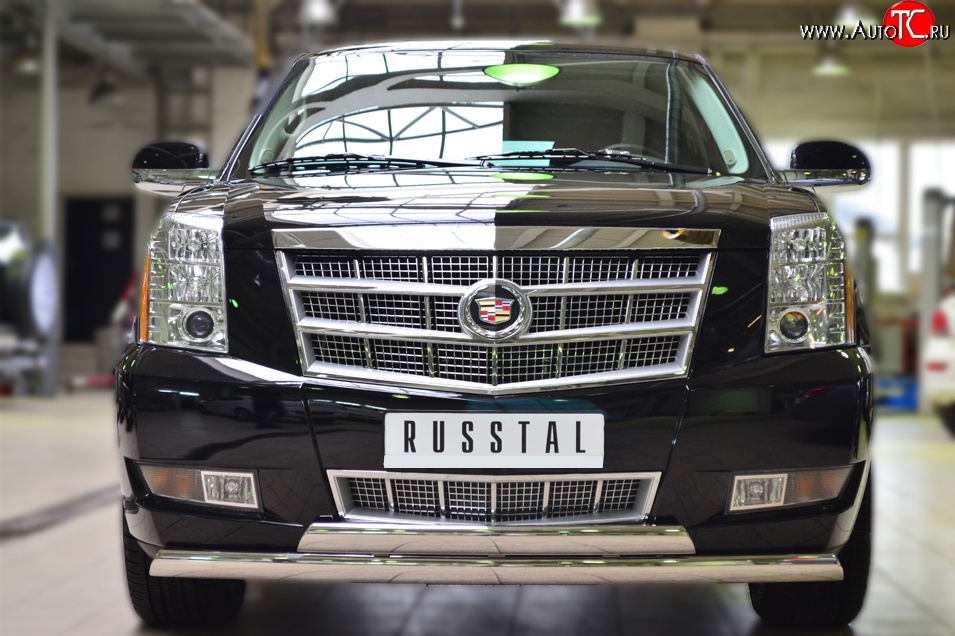 25 999 р. Защита переднего бампера (2 трубыØ75х42 мм, нержавейка) Russtal Cadillac Escalade GMT926 джип 5 дв. короткая база (2006-2014)  с доставкой в г. Таганрог