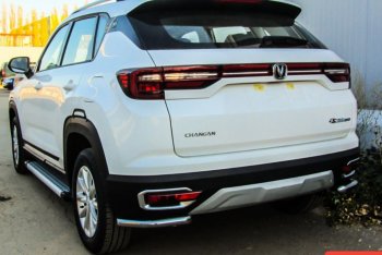 9 249 р. Защита заднего бампера Slitkoff (уголки из 1 трубы d42 мм)  Changan CS35 Plus (2018-2022) дорестайлинг (Нержавейка, Полированная)  с доставкой в г. Таганрог. Увеличить фотографию 1