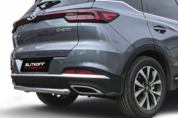 10 449 р. Защита заднего бампера Slitkoff (Ø57 мм)  Chery Tiggo 7 PRO - Tiggo 7 Pro Max  T1E (Нержавеющая сталь)  с доставкой в г. Таганрог. Увеличить фотографию 2