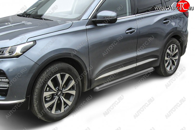 9 699 р. Защита порогов Slitkoff (Ø 76 мм, труба).  Chery Tiggo 7 PRO (2019-2025) (Цвет: серебристый)  с доставкой в г. Таганрог