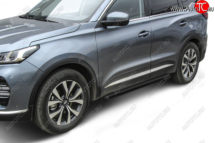 9 699 р. Защита порогов Slitkoff (Ø 76 мм, труба)  Chery Tiggo 7 PRO (2019-2025) (Цвет: черный)  с доставкой в г. Таганрог