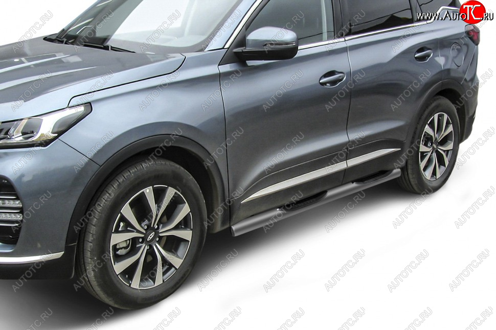 13 899 р. Защита порогов Slitkoff (Ø 76 мм, с проступями) Chery Tiggo 7 PRO (2019-2024) (Цвет: серебристый)  с доставкой в г. Таганрог