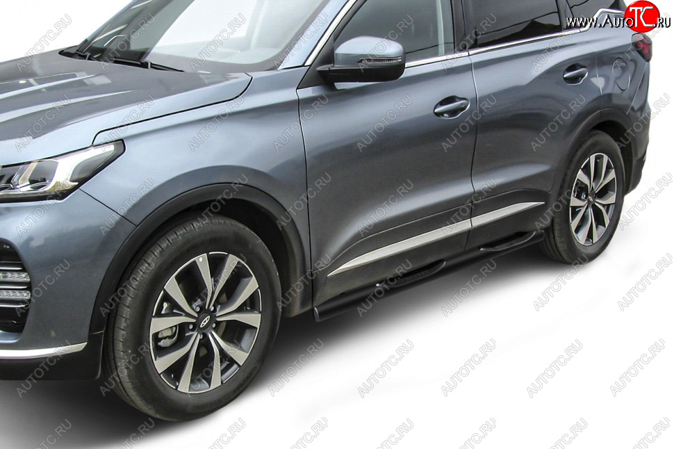 12 499 р. Защита порогов Slitkoff (Ø 76 мм, с проступями).  Chery Tiggo 7 PRO (2019-2025) (Цвет: черный)  с доставкой в г. Таганрог