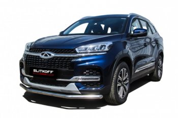 11 599 р. Защита переднего бампера Slitkoff (Ø 57 мм)  Chery Tiggo 8  (T18) (2019-2025) рестайлинг (Полированная нержавейка)  с доставкой в г. Таганрог. Увеличить фотографию 1