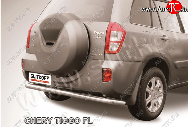 6 999 р. Защита заднего бампера Slitkoff (Ø 57 мм, длинная) Chery Tiggo T11 рестайлинг (2013-2016) (Сталь окрашенная в цвет: серебристый)  с доставкой в г. Таганрог