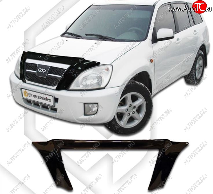 2 599 р. Дефлектор капота CA-Plastic exclusive  Chery Tiggo T11 (2005-2013) дорестайлинг (Classic черный, Без надписи)  с доставкой в г. Таганрог