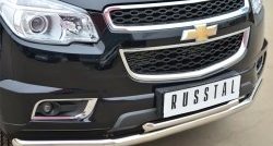 26 599 р. Защита переднего бампера (2 трубыØ63 и 42 мм, нержавейка) SLITKOFF Chevrolet Trailblazer GM800 дорестайлинг (2012-2016)  с доставкой в г. Таганрог. Увеличить фотографию 2