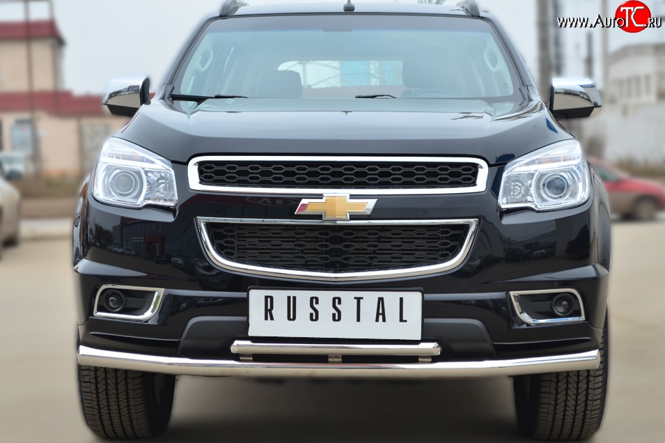 26 599 р. Защита переднего бампера (2 трубыØ63 и 42 мм, нержавейка) SLITKOFF Chevrolet Trailblazer GM800 дорестайлинг (2012-2016)  с доставкой в г. Таганрог