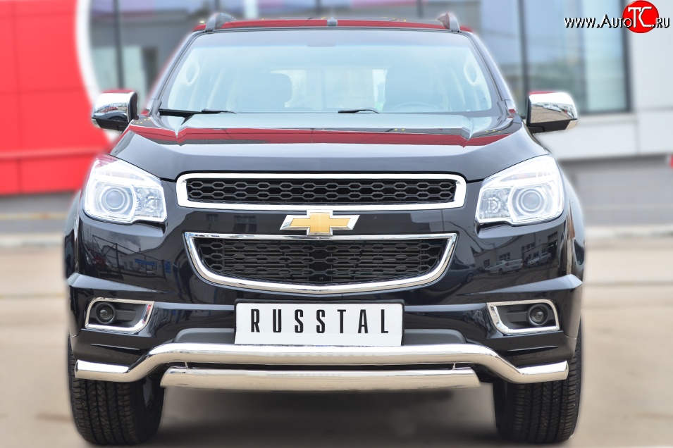 21 899 р. Защита переднего бампера (2 трубыØ76х42 и 63 мм, нержавейка) Russtal Chevrolet Trailblazer GM800 дорестайлинг (2012-2016)  с доставкой в г. Таганрог