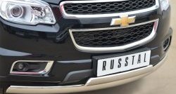 27 999 р. Защита переднего бампера (2 трубыØ75х42 мм, нержавейка) Russtal Chevrolet Trailblazer GM800 дорестайлинг (2012-2016)  с доставкой в г. Таганрог. Увеличить фотографию 2