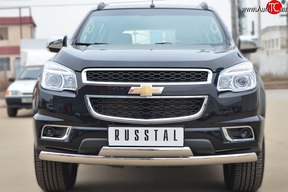 27 999 р. Защита переднего бампера (2 трубыØ75х42 мм, нержавейка) Russtal Chevrolet Trailblazer GM800 дорестайлинг (2012-2016)  с доставкой в г. Таганрог