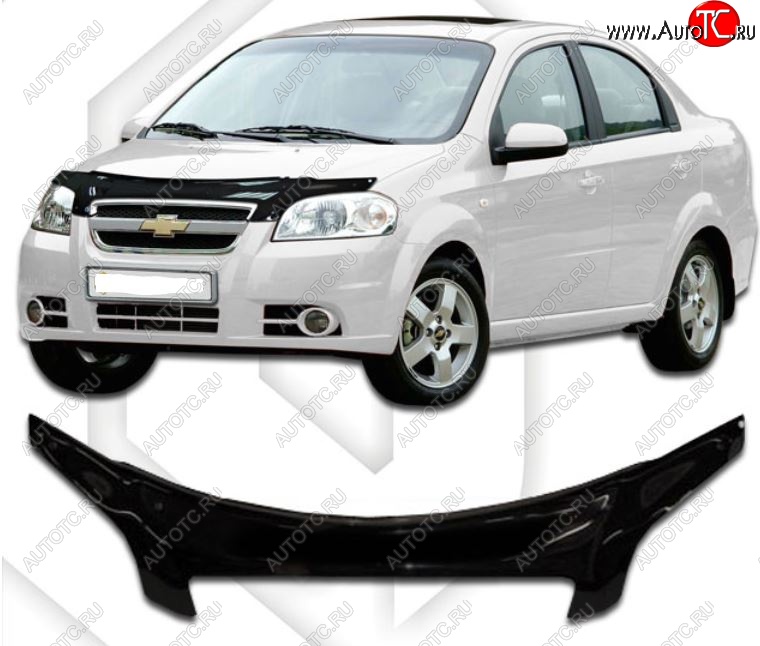 2 379 р. Дефлектор капота CA-Plastiс exclusive  Chevrolet Aveo  T250 (2006-2011) седан рестайлинг (Classic черный, Без надписи)  с доставкой в г. Таганрог