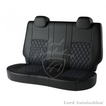 7 099 р. Чехлы для сидений Lord Autofashion Турин Ромб (экокожа)  Chevrolet Aveo ( T200,  T250) (2002-2011) хэтчбек 5 дв, хэтчбек 5 дв рестайлинг (Черный, вставка черная, строчка синяя)  с доставкой в г. Таганрог. Увеличить фотографию 2