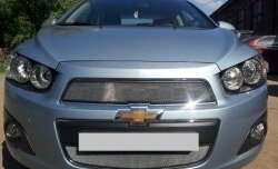 1 539 р. Нижняя сетка на бампер Russtal (хром) Chevrolet Aveo T300 седан (2011-2015)  с доставкой в г. Таганрог. Увеличить фотографию 2