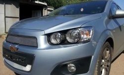 1 539 р. Нижняя сетка на бампер Russtal (хром) Chevrolet Aveo T300 седан (2011-2015)  с доставкой в г. Таганрог. Увеличить фотографию 3