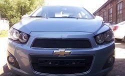 1 469 р. Сетка в решетку радиатора Russtal Chevrolet Aveo T300 седан (2011-2015) (черная)  с доставкой в г. Таганрог. Увеличить фотографию 3