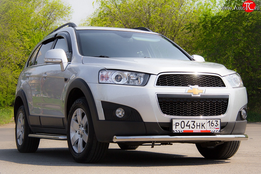 3 289 р. Одинарная защита переднего бампера диаметром 63 мм Petroil Tuning Chevrolet Captiva 1-ый рестайлинг (2011-2013) (Нержавейка)  с доставкой в г. Таганрог