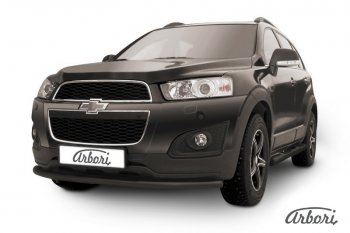 6 389 р. Защита переднего бампера Arbori (радиусная, черная, 1 труба d57 mm).  Chevrolet Captiva (2013-2016) 2-ой рестайлинг  с доставкой в г. Таганрог. Увеличить фотографию 1