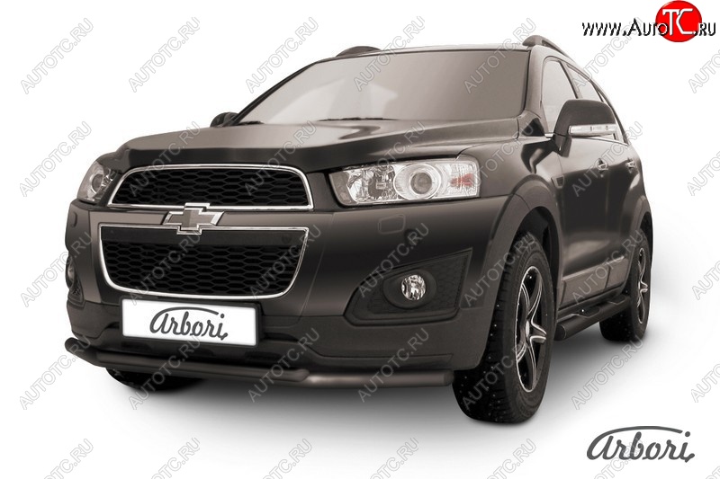 7 559 р. Защита переднего бампера Arbori (черная, 2 трубы d57 и 42 mm). Chevrolet Captiva 2-ой рестайлинг (2013-2016)  с доставкой в г. Таганрог