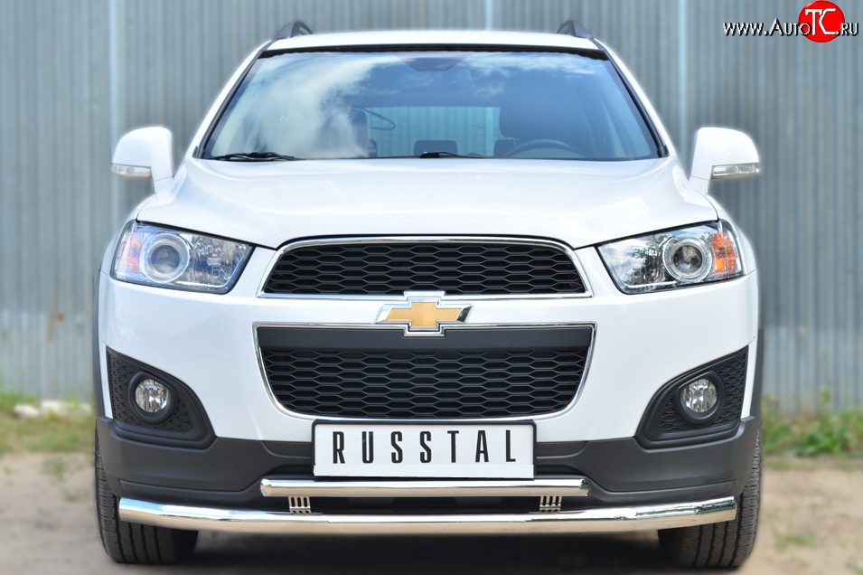 20 099 р. Защита переднего бампера (2 трубыØ63 и 42 мм, нержавейка) SLITKOFF Chevrolet Captiva 2-ой рестайлинг (2013-2016)  с доставкой в г. Таганрог