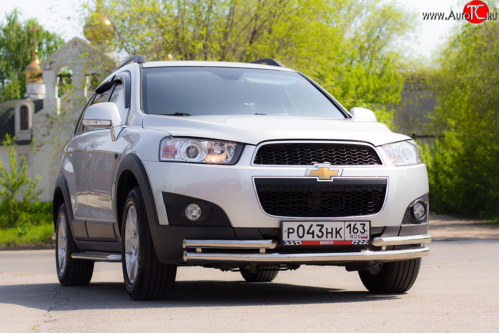 3 879 р. Двойная защита переднего бампера из труб диаметром 63 и 51 мм Petroil Tuning Chevrolet Captiva 1-ый рестайлинг (2011-2013) (Нержавейка)  с доставкой в г. Таганрог