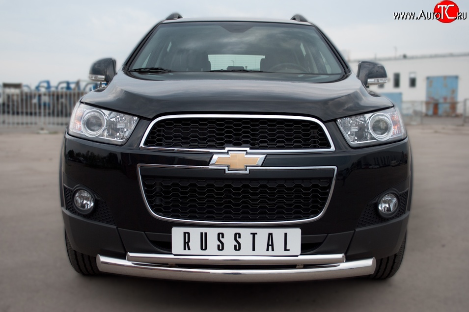 20 749 р. Защита переднего бампера (2 трубыØ76 и 42 мм, нержавейка) SLITKOFF Chevrolet Captiva 1-ый рестайлинг (2011-2013)  с доставкой в г. Таганрог