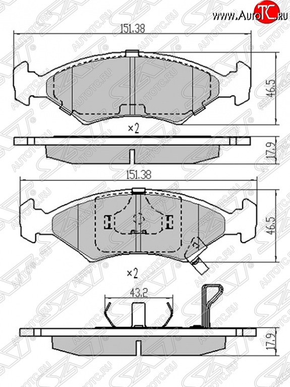 749 р. Колодки тормозные SAT (передние, без ABS)  Chevrolet Captiva (2011-2016), KIA Sportage  1 JA (1993-2006), Ravon R4 (2016-2020)  с доставкой в г. Таганрог