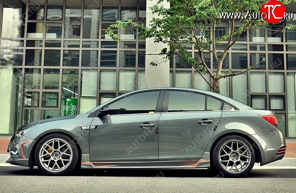 4 199 р. Пороги накладки CT Chevrolet Cruze J300 седан дорестайлинг (2009-2012) (Неокрашенные)  с доставкой в г. Таганрог