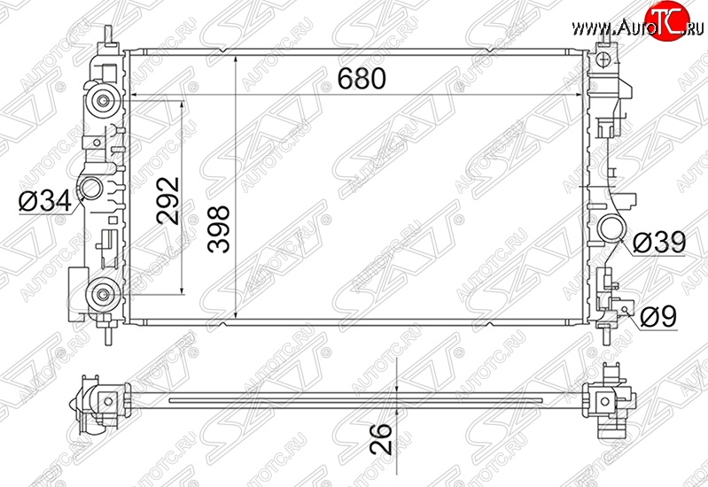 4 799 р. Радиатор двигателя SAT (трубчатый, 1.4T / 1.6T, АКПП)  Chevrolet Cruze ( J300,  J305,  J308) (2009-2015), Opel Astra  J (2009-2017), Opel Zafira ( С,  C) (2011-2020)  с доставкой в г. Таганрог