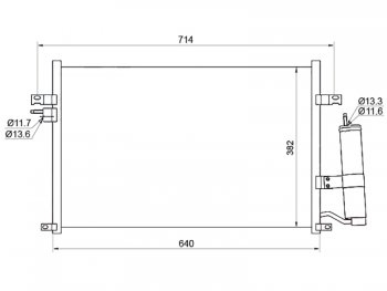 Радиатор кондиционера SAT Chevrolet (Шевролет) Lacetti (Лачетти) ( седан,  универсал,  хэтчбек) (2002-2013),  Rezzo (Реззо) (2000-2008), Daewoo (Даеву) Gentra (Джентоа) ( KLAS) (2012-2024),  Nubira (Нубира)  J150 (2000-2002), Suzuki (Сузуки) Forenza (Форенза) (2004-2008)