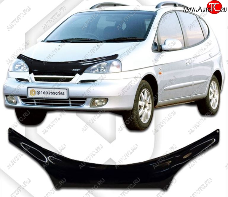 2 199 р. Дефлектор капота CA-Plastiс exclusive  Chevrolet Rezzo (2000-2008) (Classic черный, Без надписи)  с доставкой в г. Таганрог