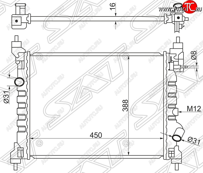 6 749 р. Радиатор двигателя SAT (пластинчатый)  Chevrolet Spark  M300 (2010-2015), Ravon R2 (2016-2024)  с доставкой в г. Таганрог