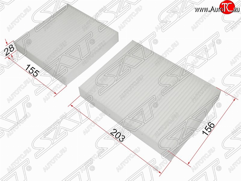 319 р. Фильтр салонный SAT (комплект, 155х156х28/203x156x28 mm)  CITROEN C3 (дорестайлинг), DS3 (PF1), Peugeot 2008, 207 (WK,  WA,  WC), 208 (1)  с доставкой в г. Таганрог