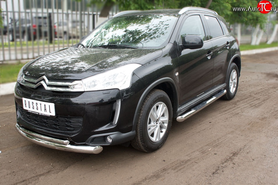 21 649 р. Защита переднего бампера (2 трубыØ76 и 42 мм, нержавейка) SLITKOFF  CITROEN C4 aircross (2012-2017)  с доставкой в г. Таганрог