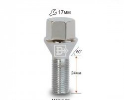 112 р. Колёсный болт длиной 24 мм Вектор M12 1.5 24 под гаечный ключ (пос.место: конус) KIA Carens RP дорестайлинг (2013-2016). Увеличить фотографию 1